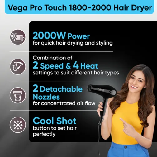 VEGA Pro Touch 1800-2000 Watts Hair Dryer - VHDP-02 - Image 5