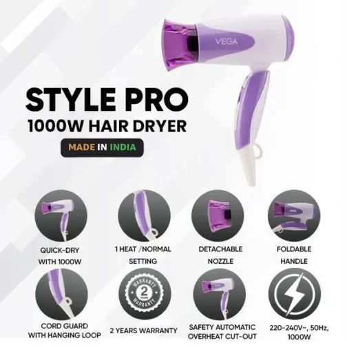 VEGA Style Pro 1000 Watts Hair Dryer - VHDH-27 - Image 2