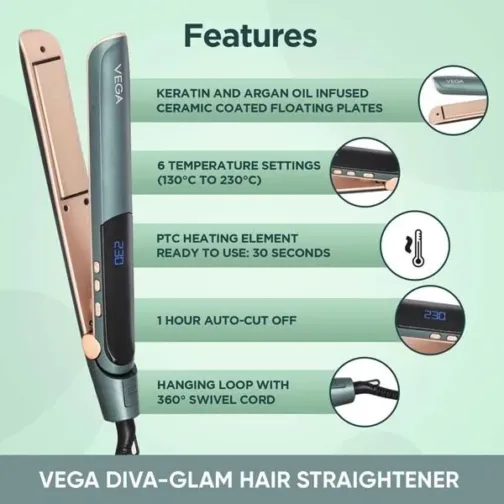 Vega Diva-Glam Hair Straightener - VHSH-38 - Image 2