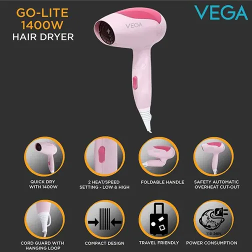 Vega Go-Lite 1400 Watts Hair Dryer - VHDH-19 - Image 3